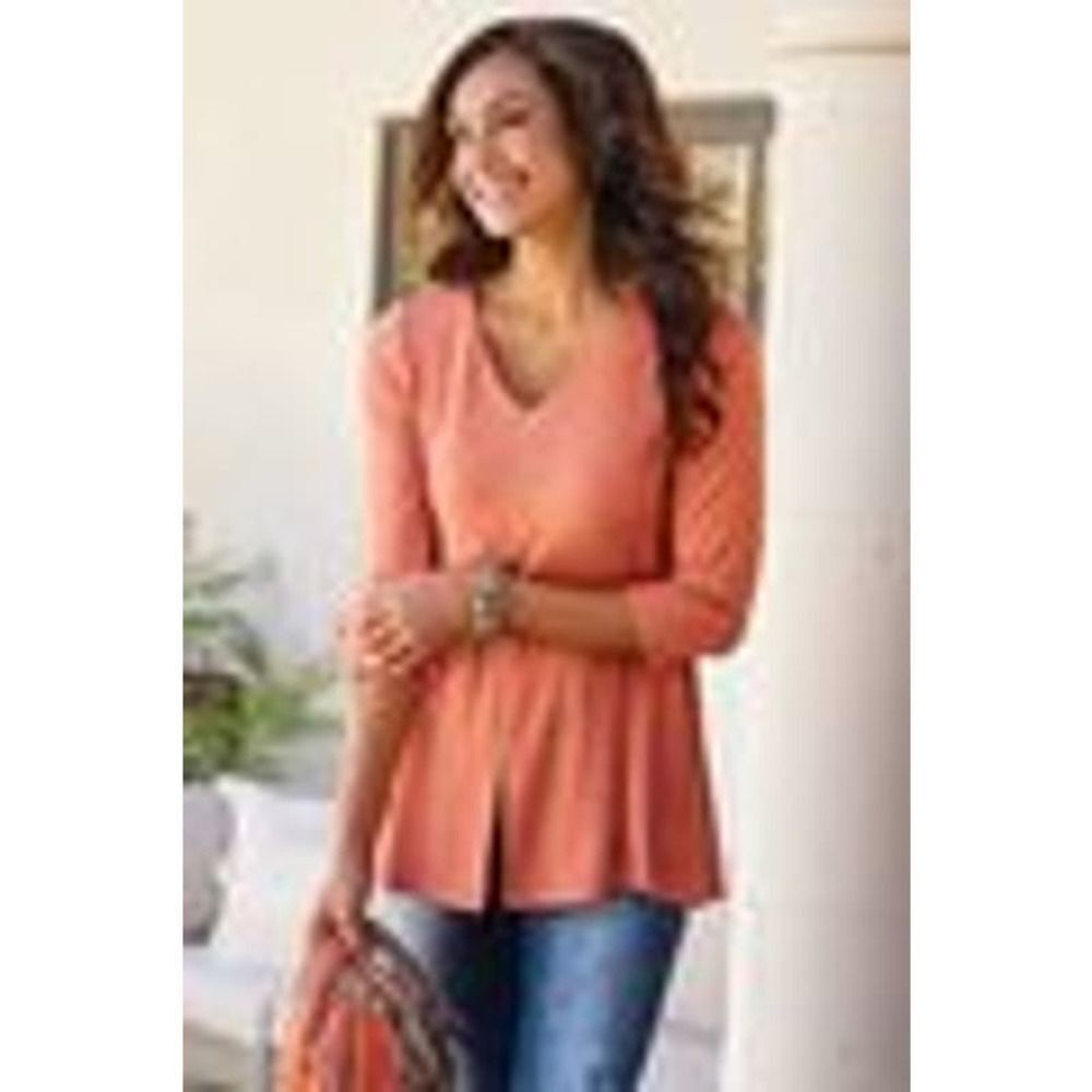 SOFT SURROUNDINGS OPHELIA MAXIMUM STRETCH PLEATED LONG SLEEVE TUNIC TOP LARGE